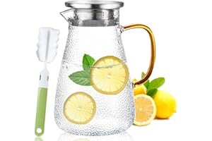 TWBEST Carafe en Verre,Carafe en Verreavec infuseur 1.8 Litre Verre Pichet avec Couvercle thé glacé pichet d'eau Chaud Eau Froide Glace thé vin café Lait et jus Boissons Carafe