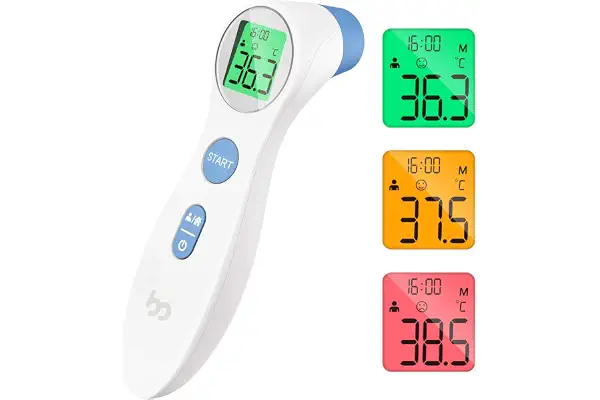 Termómetro digital para bebés, niños y adultos, sin contacto, termómetro infrarrojo con lectura precisa inmediata, alarma de fiebre (blanco)