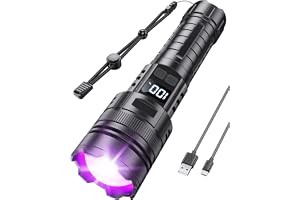 MOWETOO Blacklight ficklampa 365 NM UV- och vitt ljus 2N1, USB c uppladdningsbar med LCD-skärm, zoombar design svart ljus för detektering av husdjursurin, hartshärdning, stenar