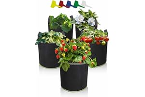 Trongle Pack of 5 20 L Plant Bags, Potato Bags with Handle and 5 Plant Labels, Fabric Pots Made of Non-Woven Fabric, Reusable Plant Containers for Potatoes, Flowers, Fruit, Vegetables, 5 Gallons
