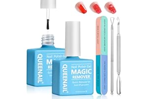 AUBEIFOU Nail Polish Remover 2 Pieces 15ml,Nails Gel Polish Remover,Fast Gel Polish Remover Peel off in 3-5 minutes,Quickly Easily Clean,No Damage To Nails,with 2 Gel Polish Scraper & 1 Nail File