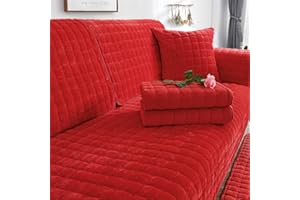 SYLC Sofa überzug Dicker Plüsch Schonbezug Sofabezug Gesteppte Sofa Sitzkissen Couchbezüge rutschfeste Sofaschoner Vor Haustieren Winter (Rot,90 × 180 cm)