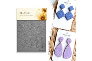 ‎KEOKER Keoker Polymer Clay Texture Sheets, Clay Texture Mat for Making Earrings Jewerly, Polymer Clay Texture Roller (No. 4 Floral)