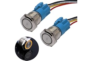 JIQI 2× 19mm 12V bis 24V 3A Latching wasserdicht Druckschalter Metall Ein/Aus Latch Taste Schalter mit LED Kontrollleuchte IP66 1NO1NC selbsthaltend vorverdraht Button Switch für Yacht Caravan (Gelb)