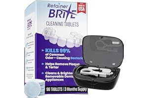 HOMETRIC Retainer Brite Cleaning Tablets 96 Pack – Retainer Cleaner & Denture Cleaning Tablets with Retainer Box & Brushes – Aligner & Invisalign Cleaner for Teeth Retainers, Mouth Guard & Oral Hygiene