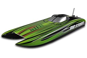 Amewi 26077 Boot Big Storm Racing Catamaran Brushless 740 mm ARTR, Bateau télécommandé, jusqu'à 65 km/h, Vert/Noir