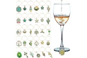 VICDUEKG 31 PCS Weinglas Anhänger Charms, Glas Identifikations Getränke Markierungen Glasmarkierung Thema Strand Getränkemarker Partydekoration für Party Weinglas Wein Cocktail Champagner, Grün