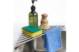 Tomorotec Triangle Roll-Up Dish Drainer for Sink Corner Small Foldable Stainless Steel Over the Sink Versatile Kitchen Drainer Organiser Storage Space Saving Shelf Holder (Grey)