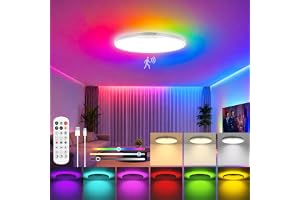 Batterilampa med rörelsesensor 10 000 mAh, dubbel ljuskälla, 12 RGB bak och 3 CCT, superljus taklampa med fjärrkontroll, 30 cm, timer, uppladdningsbar taklampa för