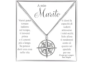 Bramart Collana Uomo Marito Fidanzato Ragazzo con Ciondolo Bussola Idee Regali per lui per Natale compleanno - Cofanetto con DEDICA incluso