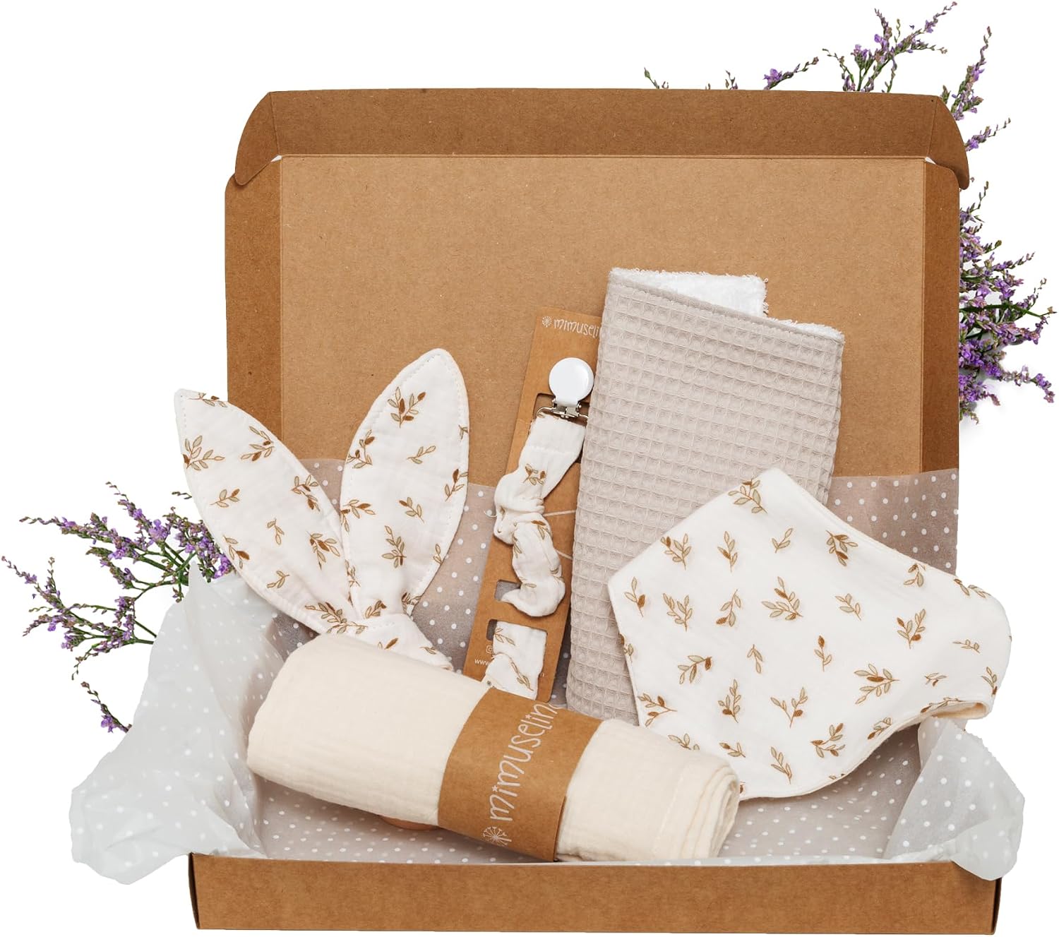 MIMUSELINA Pack Regalo Recien Nacido Niña o Niño | Cestas Bebe para Hospital o Baby Shower | Canastilla Bebe Recien Nacido Disponible en Diferentes Tamaños | Sahara, Small