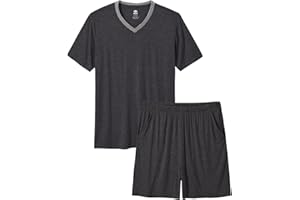 MoFiz Męskie krótkie zestawy piżamowe na lato dekolt w serek Piżama Top i miękkie spodenki piżamowe bielizna nocna z kieszeniami