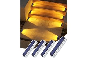 DetarZinLED Luci Solari da Giardino, 4 Pezzi Luce Solare LED Esterno, IP68 Impermeabili Segnapasso LED Esterne Solare, Bianco Caldo Luci Solari Esterno per Scale, Giardino,Terrazzo, Vialetto, Patio