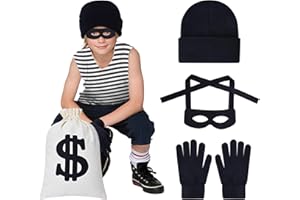 YAOZUP Bankräuber Kostüm, Räuber Kostüm Set, Dieb Kostüm con Augenmaske, Dollar Geldsack, Kappe, Handschuhe, Verbrecher Kostüm für Karneval,Halloween,Einbruch Mottoparty