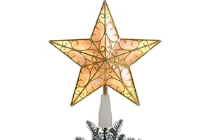 Anstore czubek na choinkę ze złotą gwiazdą, 25 cm, gwiazdki do dekoracji świątecznych i brokatowa pusta gwiazda, wbudowana 10 żarówek, łańcuch świetlny 3D, gwiazda, wierzchołek drzewa, do dekoracji