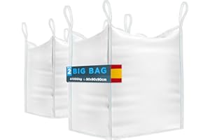 BIBODU Sacos Big Bag 1000kg (2 UNIDADES) | Sacos para Escombros 90x90x90 cm | Big Bags Resistentes & Reutilizables | Sacas 1000kg perfectas para Obra, Jardin, Arena, Residuos y Madera
