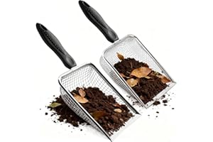 TOURKING Garden Soil Sieve Set Pack of 2, Gardening Sand Compost Sieve With Handle, Stainless Steel Material (Shovel With 3.8mm and 5mm Mesh) Portable Rock Sifter, Ideal for Sand, Rocks, Dirt, Compost