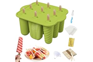 MARUKO Kuchenform Geleeform,Weihnachts- und Erntedankgeschenke,Selbstgemacht,Dessert,9 Hohlräume Eisformen Silikon mit 50 Stäbchen, 50 Beuteln, 50 Kabelbindern, Pinsel und Trichter (Grün)