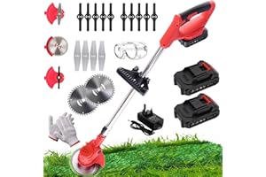 TWZ Cordless Strimmer Electric with Battery and Charger, 3-in-1 Grass Trimmer Telescopic Grass Cutter, with 3 types 16 Blades 2 Batteries, for Garden Mowing, Edging, Sawing of Lawn and Shrubs