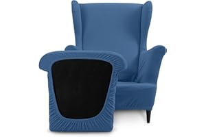 TIANSHU Copripoltrona con Orecchie Elastico, Copripoltrona 1 Posto con Fodera Per Cuscino Tessuto Jacquard Spandex con Fondo Elastico per Soggiorno Camera Da Letto Hotel (Tipo B, Denim Blue)