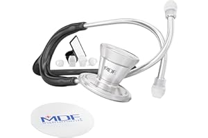 MDF INSTRUMENTS MDF ProCardial Cardiology Stethoscope, Stainless Steel, Adult, Dual Head, Free-Parts-for-Life, Black Tube, Silver Chestpiece-Headset, MDF79711