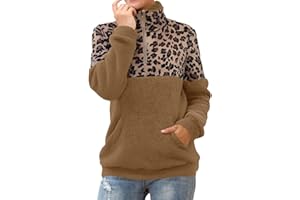 GENERISCH 1/4-Reißverschluss Damen Teddy Pullover Leopardenmuster Warm Sherpa Teddy-Fleece Sweater Damen-Fleece-Pullover Weich gemütlich Oversize Langarmshirt für Frauen Mit Taschen