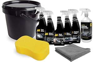 AA Cleaning Kit 5x 750ml Of Cockpit Shine, Glass Cleaner & Tyre Shine, 1L Waterless Wash And Wax, Jumbo Car Sponge, 2 Microfibre Cloths, 10L Bucket
