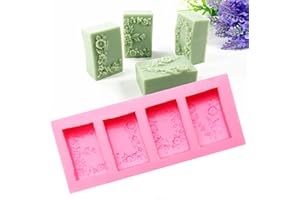 BINWAT TOPWA 4 Patterns Silicone Soap Molds Candle Mould DIY Rectangular Flower Flexible 3D Cake Mold