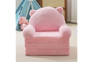 Aurour Comfy Toddler Chair, Kids Couch Fold Out to Lounger, Foldable Baby Sofa Plush for Girl and Boy Age 18 Months and Up （Pink）