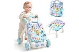 3-i-1 babygåstol, tippsäker babywalker med justerbar hastighet och broms, musik och ljus, avtagbar spelbräda, piano och forminlärningscenter, gånghjälp från 12 månader
