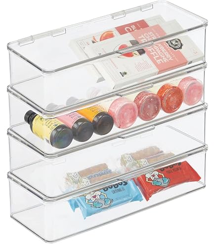 MDesign Stapelbare Kunststoff-Box Mit Klappdeckel – Durchsichtig, Für Stifte, Bastelbedarf, Bad- & Büro-Organisation