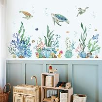 Stickers Muraux Sous La Mer Wondever - Poissons Tropicaux, Tortue & Algues Pour Chambre Enfant