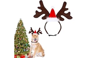 HELOVGE Bandeau De Noël pour Animal De Compagnie Chien Chat Bois De Renne Réglable Couvre-Chef De Wapiti avec Bonnet De Noel Deguisement Chien Noel Cadeau Chien Chien Bois De Renne
