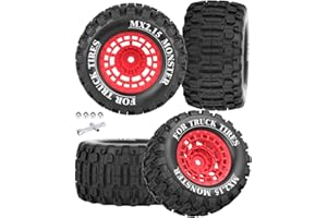 BRCatWPark 12mm Hex RC Wheel Tires for 1/16 Mini Maxx & Mini XRT MJX 16207 16210 16209 16208,HSP 94186,E-Revo,L0 S1 1/18 Mini LMT RC Crawler Car Truck,RC Drift Wheels,Mini RC Truck Tires 4PCS,Red
