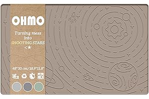 OHMO Alfombras para Comederos Perros y Gatos, Impermeable,(Beige, 48x30cm), Alfombrilla Silicona de Mascota con Diseño Galaxy
