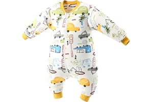 Chilsuessy Gigoteuse pour bébé avec jambes - Doublure chaude - Manches longues - Gigoteuse d'hiver avec pieds - 3,5 Tog (80 cm - Hauteur du bébé : 85-95 cm, dessin animé - Voiture/3,5 Tog épaisse).