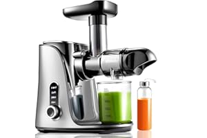 ‎AMZCHEF AMZCHEF Entsafter Slow Juicer leistungsstarker Entsafter für Obst und Gemüse mit 2 Geschwindigkeitsmodi, 500 ml Reiseflaschen - Large - Grau [Energieklasse A+++]