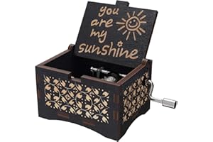 SAKRUDA Wooden Music Box for Daughter Son Wife Dad Friends,Hand-Crank You Are My Sunshine Melody Musical Box,Laser Engraved Wood Antique Gift for Kids Girls Boys on Birthday,Christmas Day,Anniversary,Black