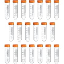 HUAZIZ 20 stuks reageerbuisjes van kunststof voor centrifugebuisjes, getrapte reageerbuizen van 50 ml, met schroefsluitingen voor laboratoriumexperimenten (blauw), afgeronde bodem