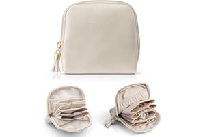 Vlando Travel Jewellery Organiser, Jewellery Pouch with Zipper, Velvet Lining Jewellery Bags for Rings, Bracelets & Necklaces,Cream White