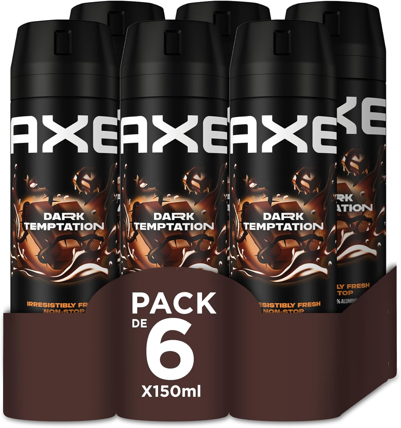 Axe Dark Temptation Desodorante - 150 ml - Pack de 6, El embalaje puede variar