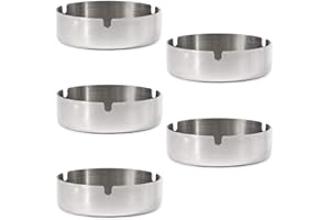 Juvale Posacenere Rotondo per Sigarette e Sigari per la Casa (10,2 cm, in Acciaio Inossidabile, Pacco da 5)