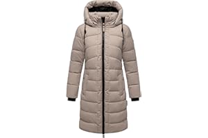 MARIKOO Damen Langer Wintermantel warmer Steppmantel mit abnehmbarer Kapuze Kaltnäschen 16 S-3XL