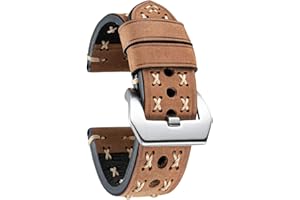 BINLUN Correa Reloj de Cuero Clásica para Hombre 20mm 22mm 24mm 26mm Mujer Negro Marrón Verde Gris Naranja Correas de Reloj de Repuesto con Hilo Cosido a Mano