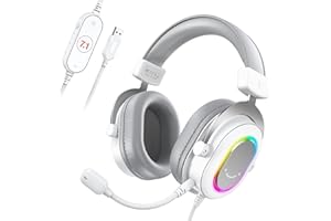 FIFINE USB Headset for Gaming Streming, Wired Over-Ear Headphones with Microphone, Gamer RGB Headset with 7.1 Surround Sound, Passive Noise Cancellation, In-Line Control, for PC PS5-H6 White