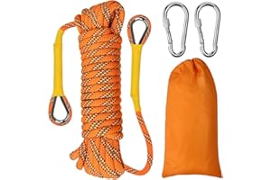 EMAGEREN Cordes Polypropylène 8mmx10m avec 2 Mousquetons, Grosse Corde Tressée avec Sac de Rangement, Cordelette Epaisse Charge Lourd de 800 KG, pour Randonnée Camping Balançoire Sauvetage, Orange