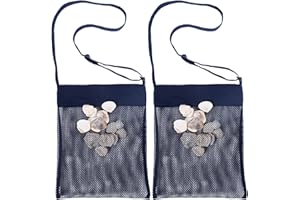RIMOBUL Sand Away Beach Treasures Seashell Pocket Mesh Bags - Set of 2 (Large) (Navy Blue)