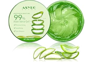 ASYBO 300 ml de gel d'aloe vera – 99% pur bio Aloe Vera Crème hydratante pour le visage et le corps, crème naturelle à l'aloe vera pour peau sèche, coups de soleil, acné