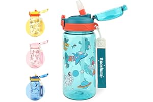 wooshwa Pop-up Borraccia Bambini per la Scuola,600 ml Borraccia con Cannuccia Bambini, Priva di BPA e Lavabile in Lavastoviglie (Astronauta Verde)