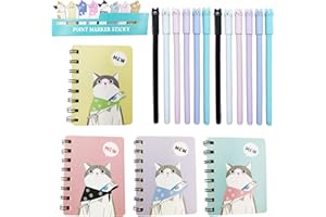 DUGYIRS 12 Pièces Chat Créatif Stylos Gel avec 4 Pièces Petits Carnets et 1 Chat Note Collante pour Amoureux des Chats Domicile Bureau L'école Cadeau Femme Enfant